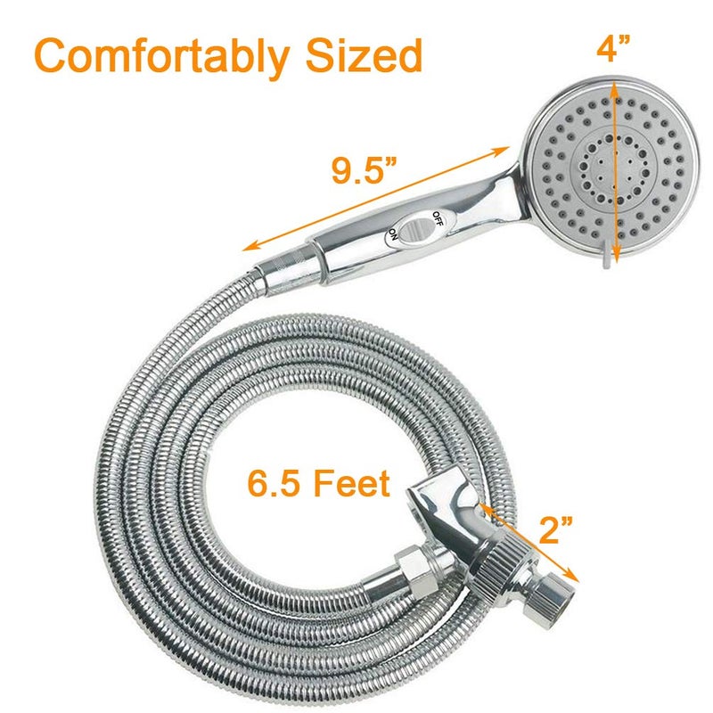 HauSun Handheld Shower Head with On/Off Switch - 5 Spray Settings 6.5 Feet Extra Long Hose High Pressure with Bathroom Faucet Kit - Universal Adapter Holder Mount for Wall,Chrome Finish - Image 2